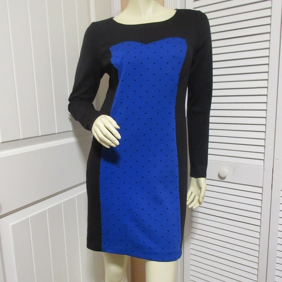 NWT Y2K Kensie Sheath Bodycon Dress S Long Sleeve Color Block Blue Black Retro - Picture 2 of 8